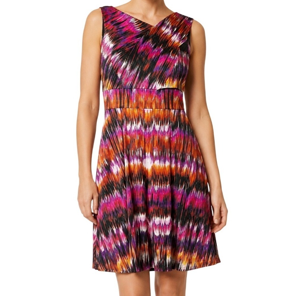 Calvin Klein Abstract Print Midi Dress Crossover V-Neck‎ Sleeveless Size 10